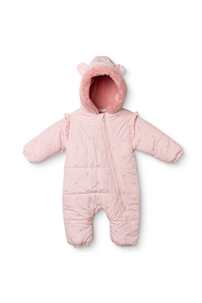 Midimod Kız Bebek Astronot Tulum Kalp Baskılı Fermuarlı Kapüşonlu Long Sleeve...