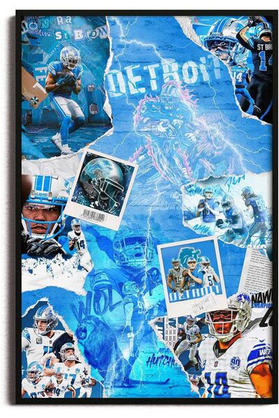 ALAYRA International Lions Football Player Collage A4 Canvas Wall Art with Ou...