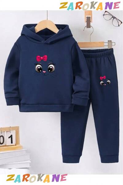 ZAROKANE Cat Printed Winter Children's Hooded Cotton Insulated Tracksuit Set ...