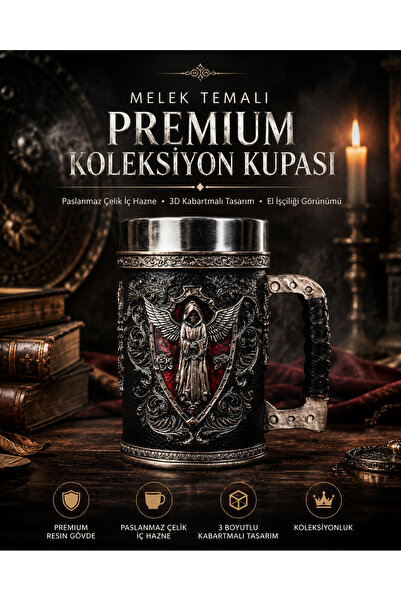 METTREND 3D Gotik Kuru Kafa Kupa Paslanmaz Çelik İç Hazneli Koleksiyonluk Dek...