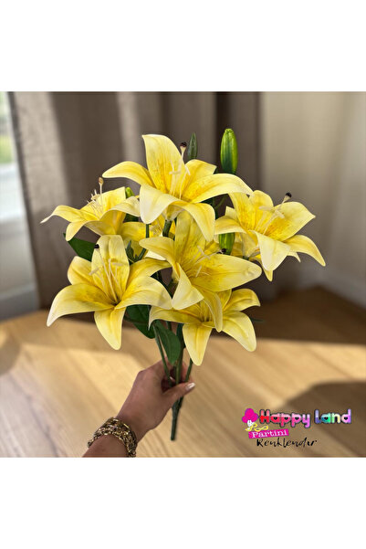 Happyland Yapay Çiçek Sarı Lilyum Demeti Tomurcuklu 1 Demet 50 cm