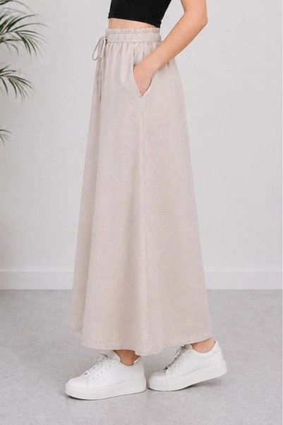 3B Stil Elastic Waist Double Pocket Tencel Skirt