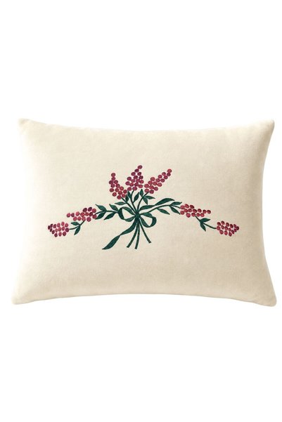 Elegancembroidery Husă de pernă din catifea brodată cu lavandă – Crem 30x50 cm