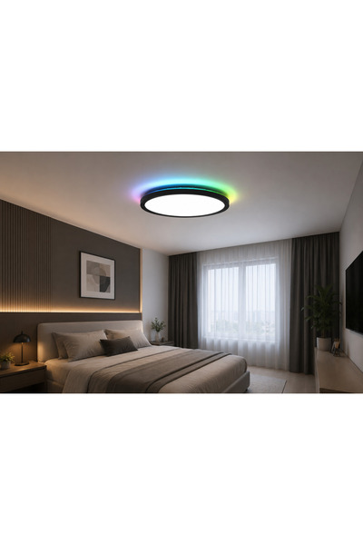 Generic Brand Plafonieră LED RGB 15W cu Telecomandă, 6500K, Negru, Ø28,8 cm