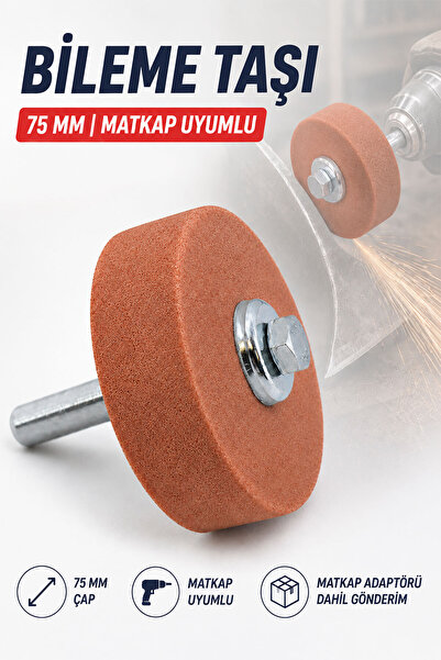 Badem10 Bileme Taşı Kırmızı 75 mm Civatalı Somunlu Matkap Uyumlu Taşlama Bile...