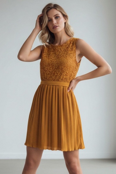 OEM Rochie elegantă de damă, fără mâneci, cu corset din dantelă, talie accent...