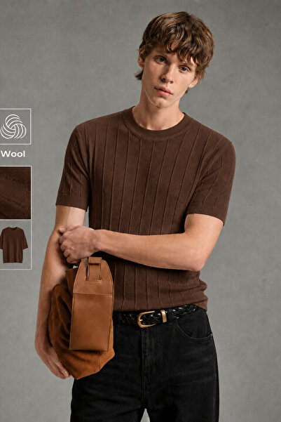 Tarz Cool Men's Striped Knitwear T-Shirt Crew Neck Slim Fit Short Sleeve