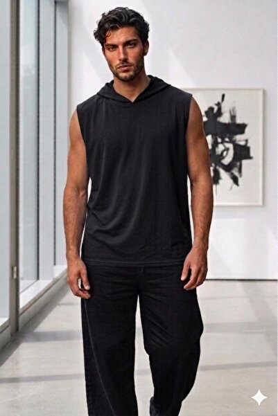 CAST COLLECTİON Men's Black Hooded Sleeveless Undershirt