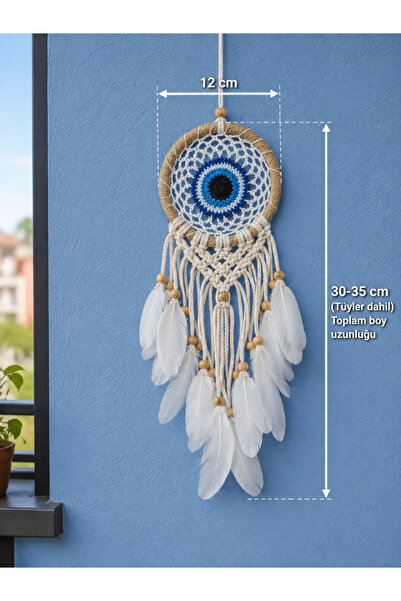 HER ŞEY NOTA www.herseynota.com Mavi Göz Motifli Tüylü Düş Kapanı 12 cm Kasna...