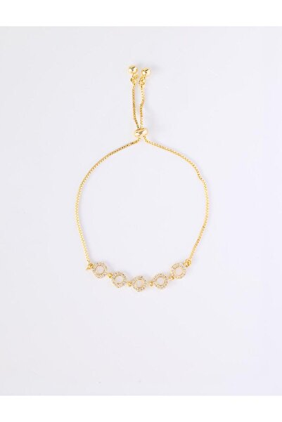 Jimmy Key Gold Color Circle Form Detailed Adjustable Bracelet