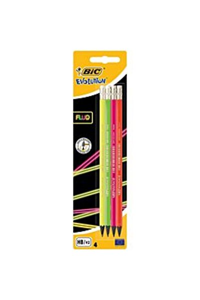 Bic Set de creioane grafit Evolution FLUO cu radieră, 4 bucăți