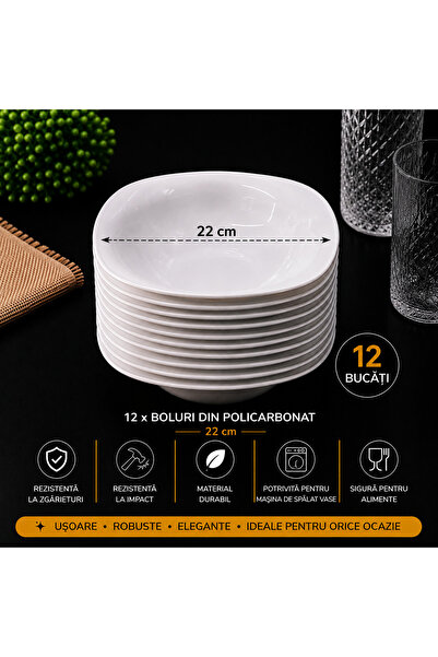 POLIGLOW Set of 12 Polycarbonate Bowls 22 cm – Impact and Scratch Resistant, ...
