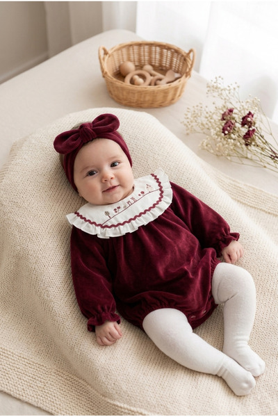 ZEYNUKO Baby Girl Velvet 3-6 Months Luxury Romper Newborn Hospital Release Ba...