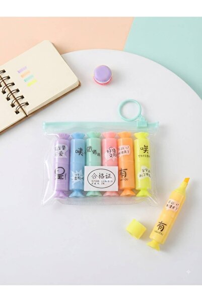 tüftürük Candy Patterned Highlighter Pen Mini Short 6 Pieces