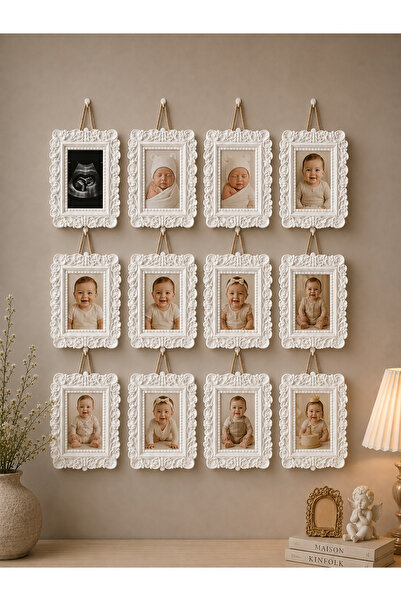 İDC ANI 12’li Taş Tozu Çerçeve Seti 9x11 cm Dekoratif Duvar Çerçevesi Bebek A...