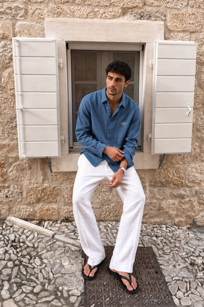 Respire Men's Muslin Oversize Shirt Light Blue
