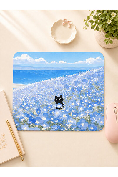 Pranvera Mavi kedili Özel Tasarım Mousepad - 19x23cm Tatlı Mousepad