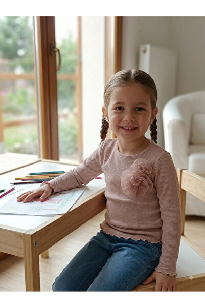 Genel Markalar PEMBE GÜL DETAYLI KIZ ÇOCUK TŞÖRT