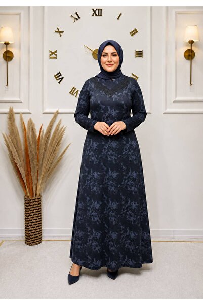 ModaMinar Women's New Season Patterned Combed Cotton Dress with Stone Detail ...