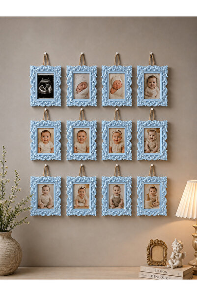 İDC ANI 12’li Taş Tozu Çerçeve Seti 9x11 cm Dekoratif Duvar Çerçevesi Bebek A...