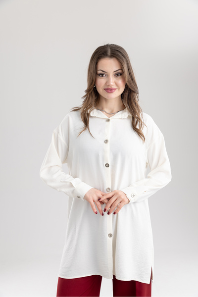 TUĞBA ERGÜL Women's Basic Buttoned Shirt Collar Ayrobin Tunic