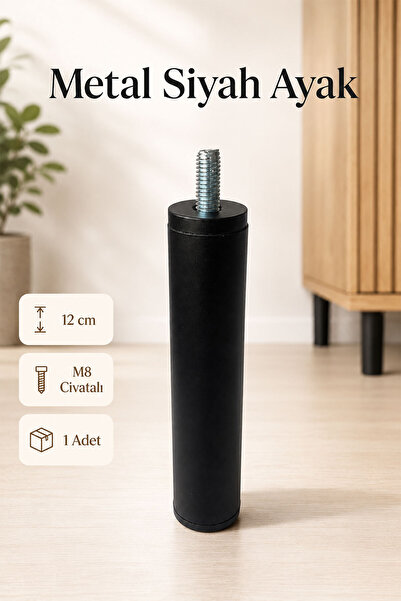 Badem10 Metal Ayak Siyah 12 Cm 1 Adet Mobilya Baza Sehpa Dolap Masa Ayağı Mod...