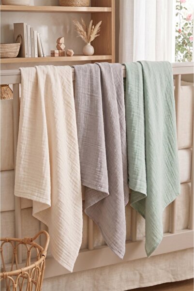 EIFIN Müslin Örtü & Battaniye 3'lü Set %100 Pamuk Oeko-teks Sertifikalı 80X80 Cm