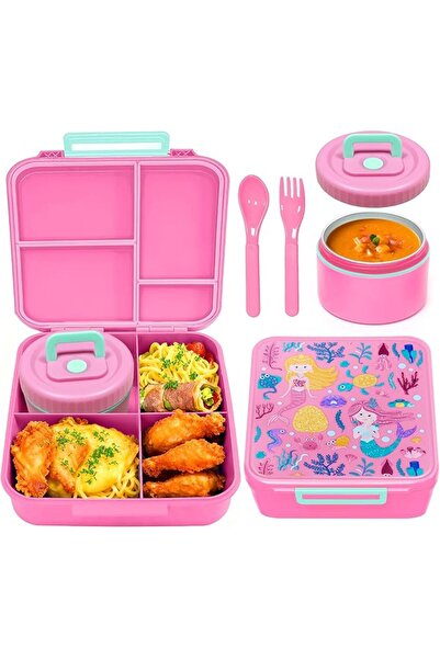 BLYPHOO 4 Compartment Leak-Proof Bento Lunch Box for Kids with Soup Thermo Co...