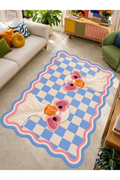 Rugs Modern Halı AURA Sevimli Ördek Temalı Modern Dokuma Taban Dekoratif Halı...