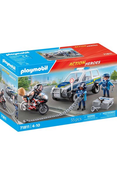 Playmobil Αστυνομικό Φράγμα και Ληστής με Μοτοσικλέτα 71811