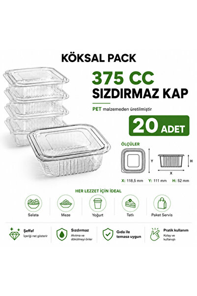 Köksal Pack 20 Pieces 375 Cc Leak-Proof Transparent Pet Food Container Salad ...