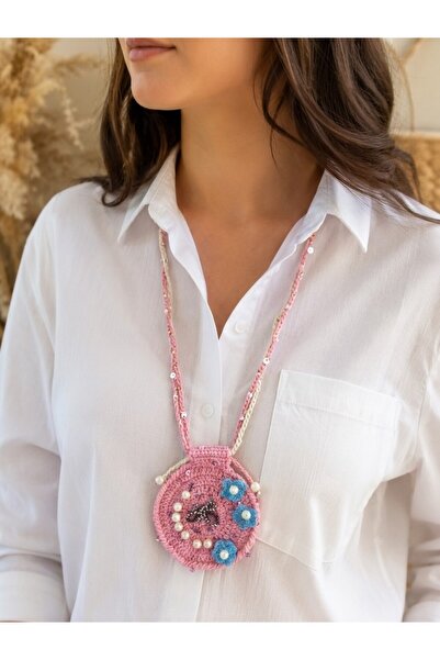 LİA CLİPS CO Women's Hand-Knitted Motif Crochet Long Necklace - Macrame & Bea...