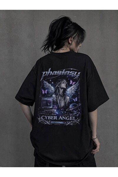 Minga London Μαύρο μπλουζάκι με στάμπα στην πλάτη Cyber Angel της Phantasy σε...