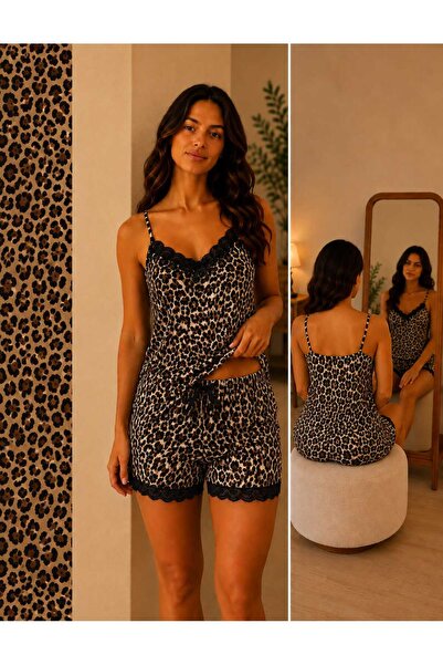 ATLAS LIFE Bambu Leopar Desenli Şortlu Pijama Takımı