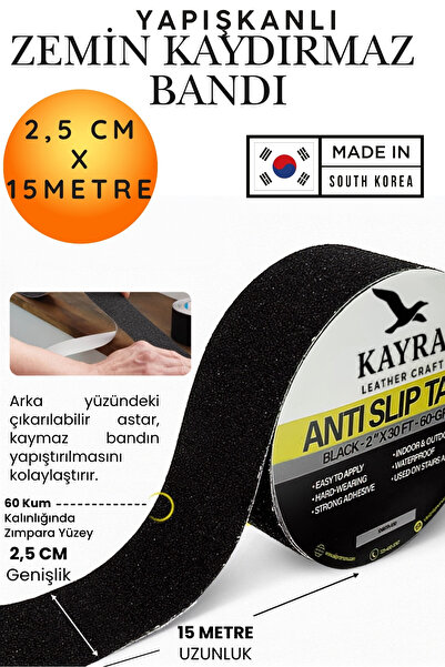 KAYRA LEATHER CRAFT 2,5 cm x 15 Metre Yapışkanlı Zemin Kaydırmaz Bant - 60 Ku...