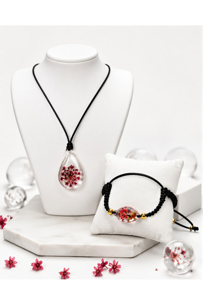 Generic Brand Handmade Epoxy Cevşen Necklace and Bracelet Set