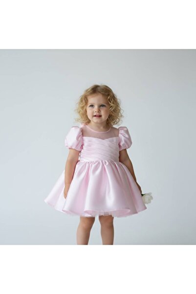 Aslı Türkoğlu Girl's Pink Satin Draped Detailed Puffy Evening Dress - Special...
