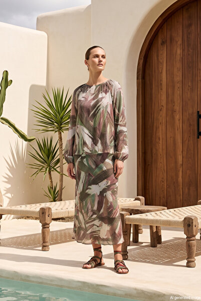 Ceremony Front Gathered Detailed Waist-Tie Skirt Suit 997 Mint