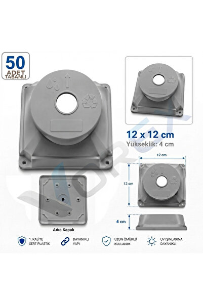 Kamera Buatı 50 Adet 12x12 cm Gri Kare Sert Plastik UV Dayanıklı Arka Kapaklı