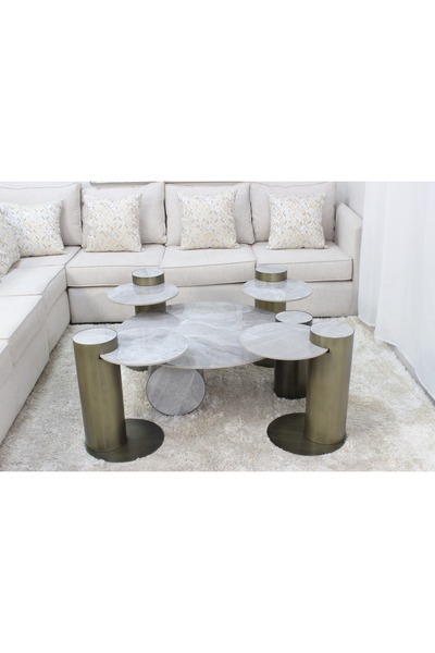 GLAMOURE HOME طاولة ركوة متداخلة أو طاولة ضيافة ذكية قابلة للتمدد والتوسيع