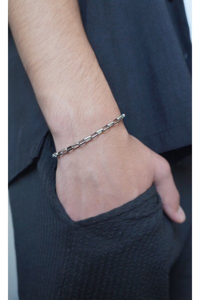 asd accessory Box Model Chain 3mm Thick Silver Color Unisex (Women/Men) Steel Bracelet/ 21cm