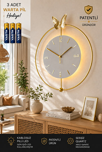MetaQuartz Aksesuar Kelebek İnci -GOLD- Özel Seri (Pilli Ledli) - Modern Deko...
