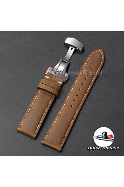 Choice 20mm Yellow Brown-Silver Genuine Calfskin Leather Watchband for Busine...