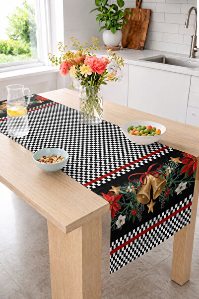 Realhomes Christmas Bell and Flower Motif Checkerboard Pattern 40X140Cm Digit...
