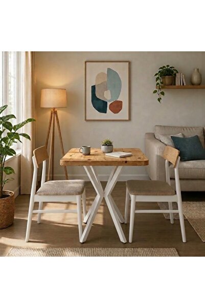 HOLLKA MUTFAK CAFE BALKON BAHÇE RESTORAN YEMEK MASASI 70X70 METAL BEYAZ AYAK ...