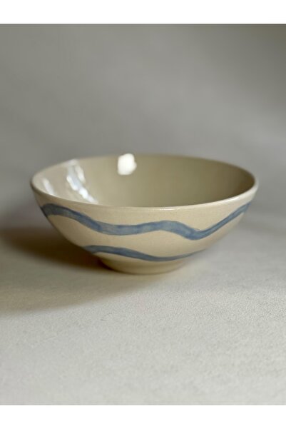 El Yapımı Seramik Kase – Mavi Dalga Desenli Kahvaltı ve Sunum Kasesi