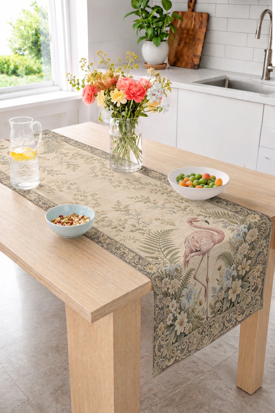 Realhomes Flamingo and Flower Garden Patterned 40X140Cm Digital Printed Runne...