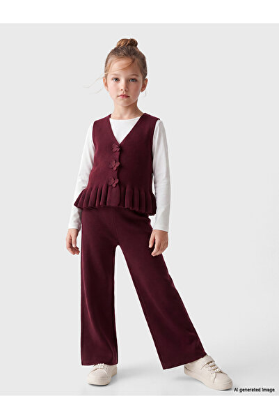 LC Waikiki Floral Buttoned Girls' Knitwear Set