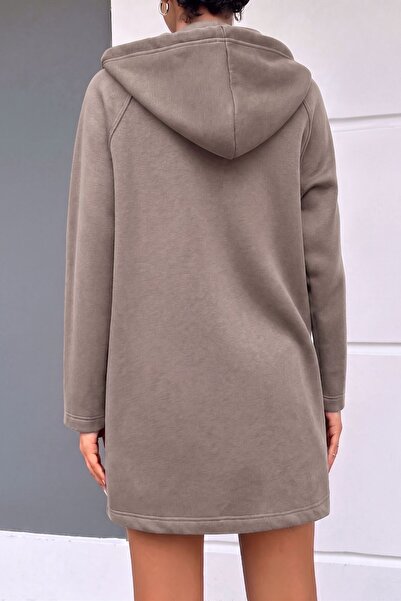 Mood Lab KAPŞONLU FERMUARLI UZUN KALIN OVERSIZE ÖRME HIRKA SWEATSHIRT