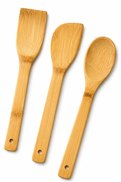Countra 3-Piece Natural Bamboo Kitchen Spoon and Spatula Set 30 cm – Kitchen Serving and Cooking Utensils